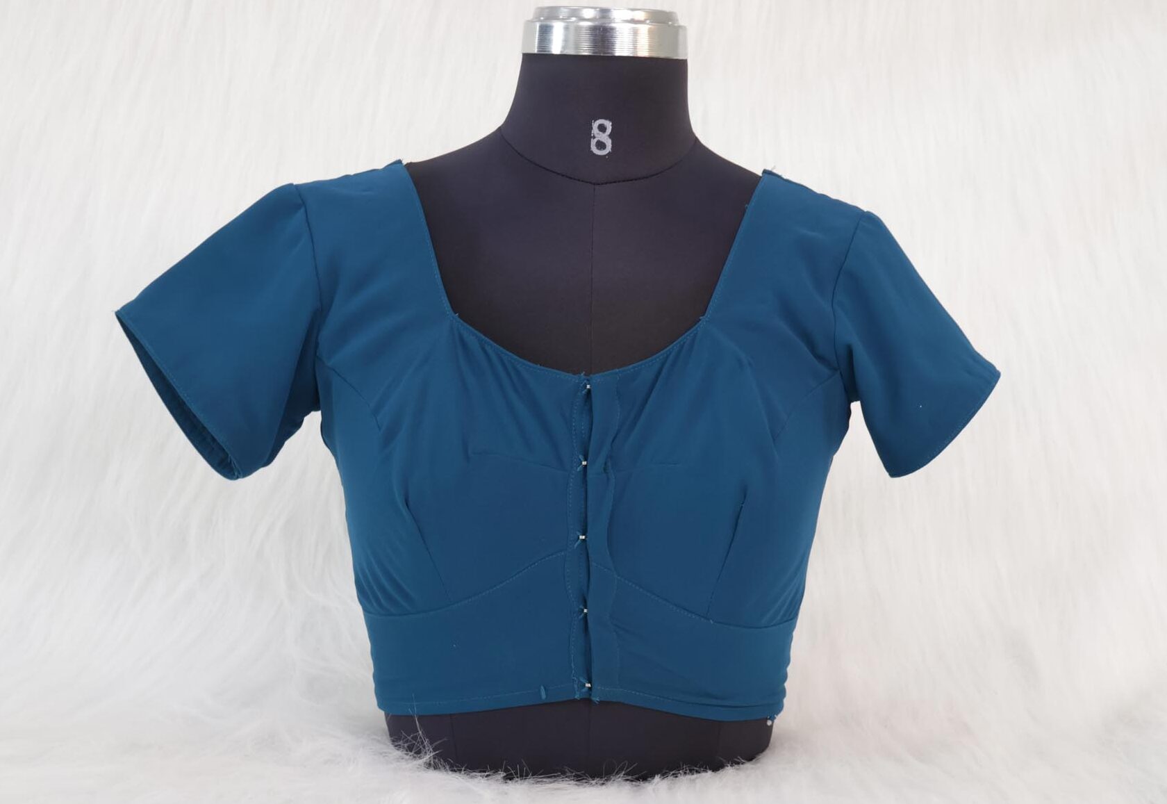 Three Darted Front Open Design Blouse – Blue