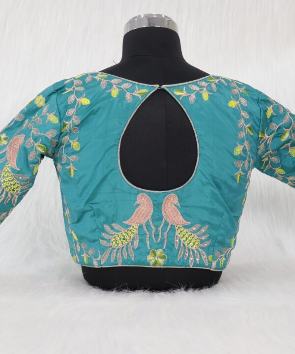Royal Peacock Garden Embroidered Designer Blouse – Teal