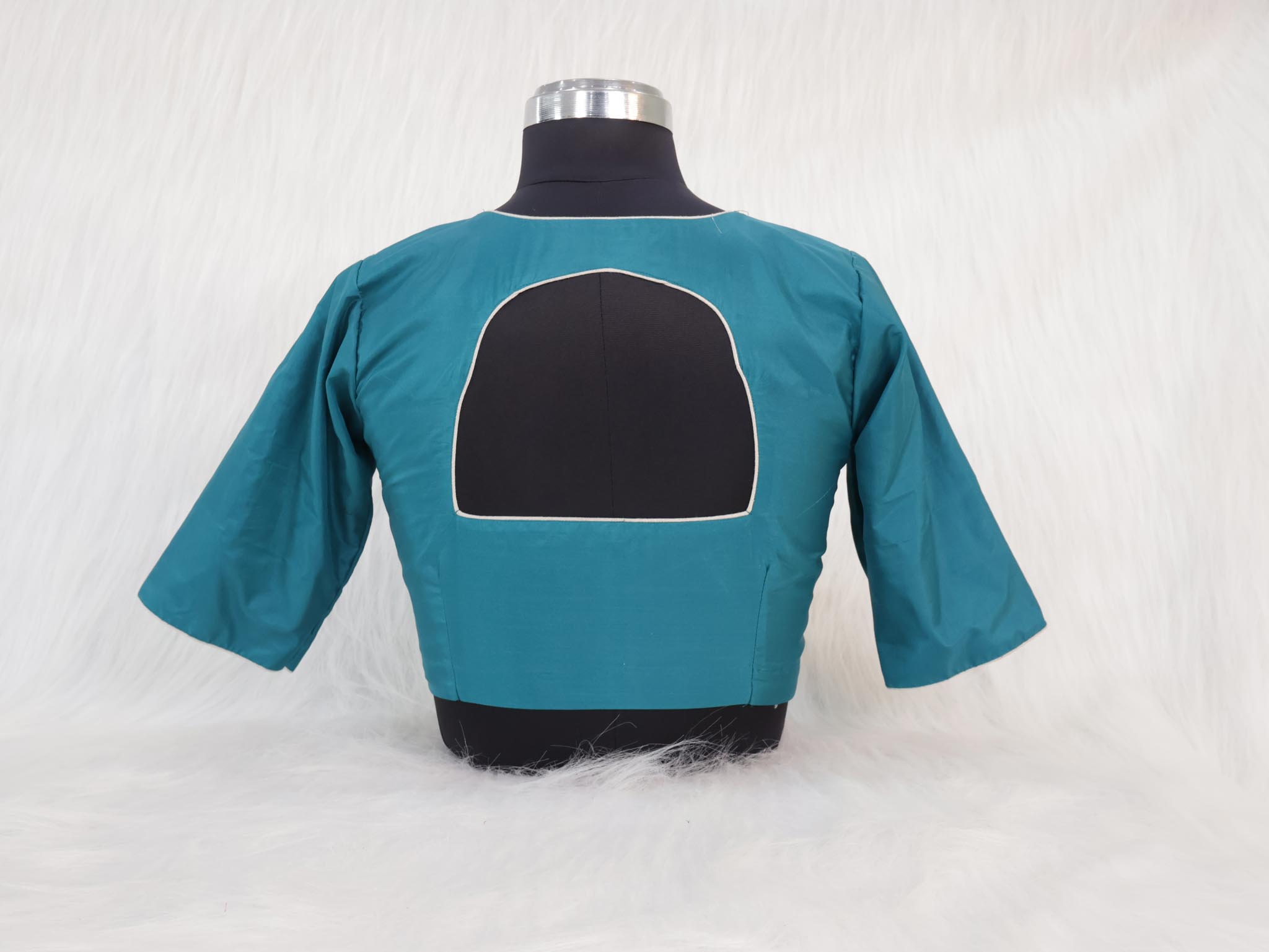 Teal Scallop Neck Classic Designer Blouse - Image 2