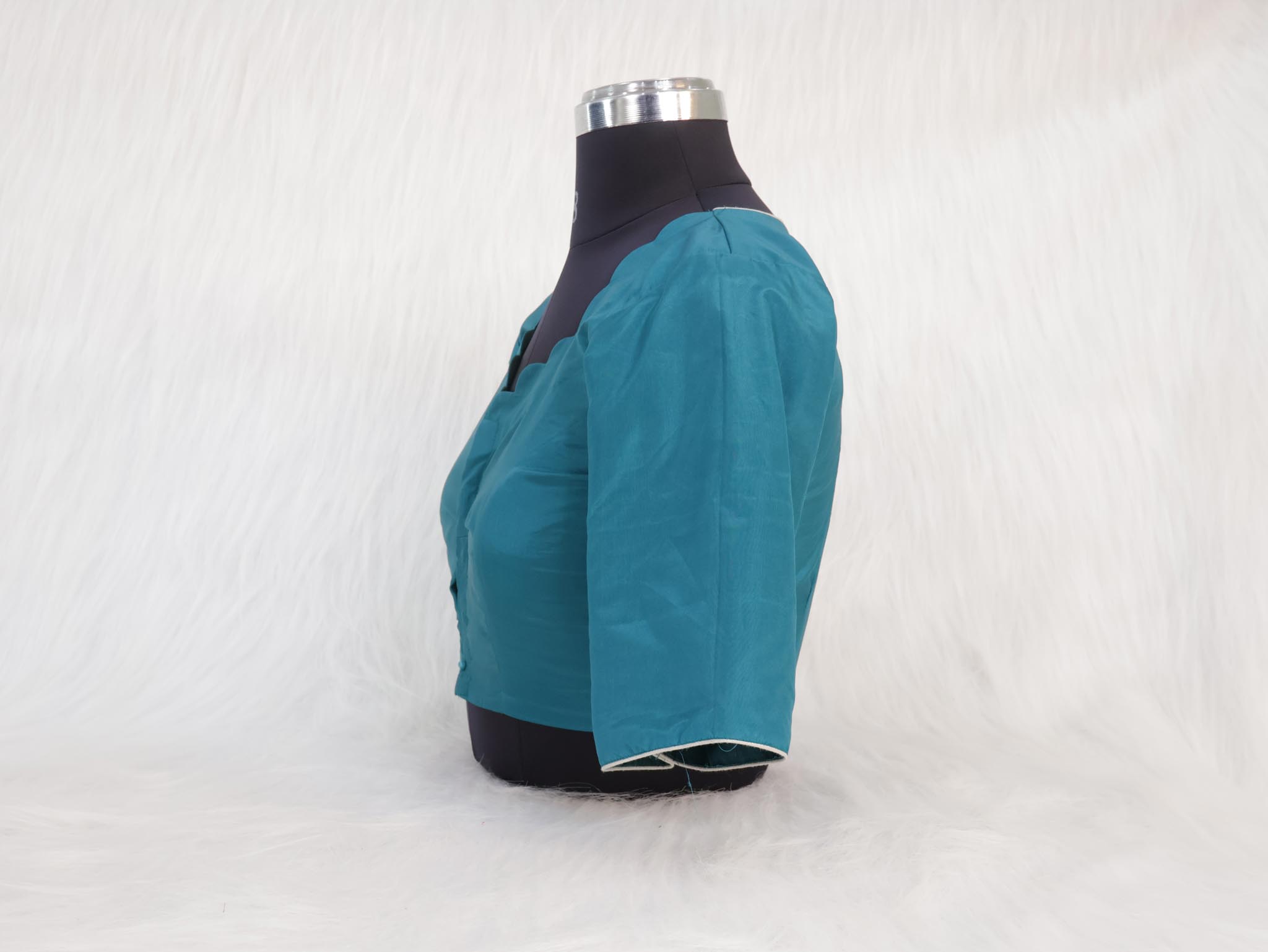 Teal Scallop Neck Classic Designer Blouse - Image 3