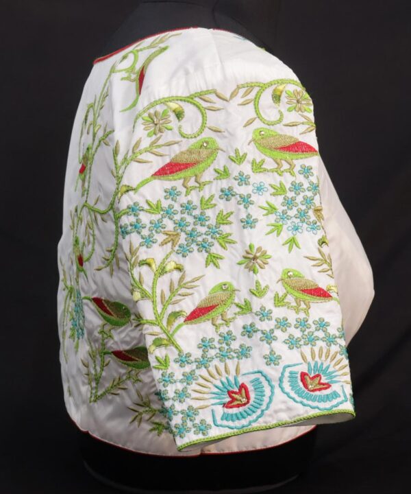 Ivory Vine Bird Embroidered Designer Blouse