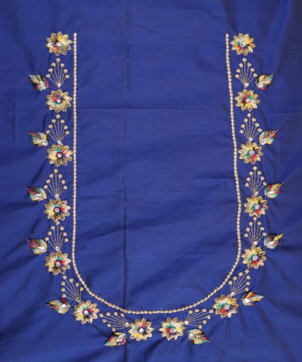 Traditional Computer Embroidery Work Blouse Piece Unstitched, Lapis Blue