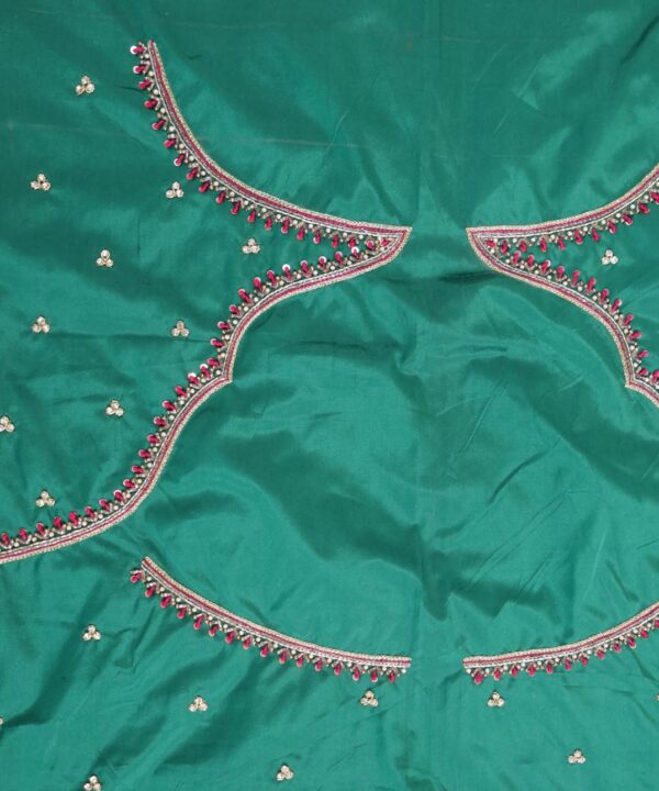 Traditional Embroidered Maggam Work Blouse Piece Unstitched, Greenish Blue