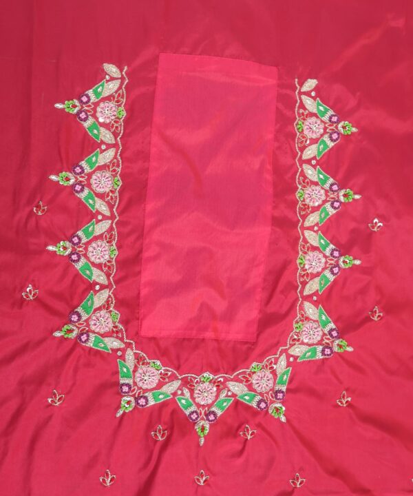 Traditional Embroidered Maggam Work Blouse Piece Unstitched, Bright Maroon