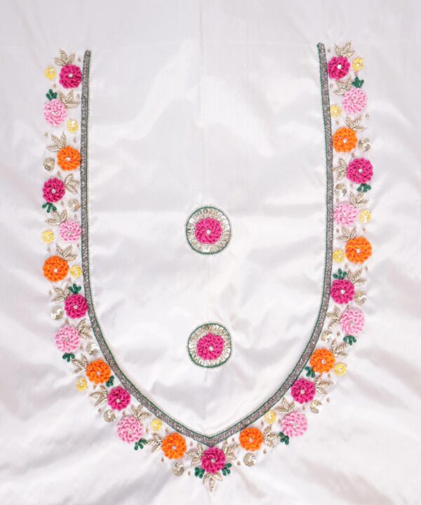 Traditional Embroidered Maggam Work Blouse Piece Unstitched, White Smoke