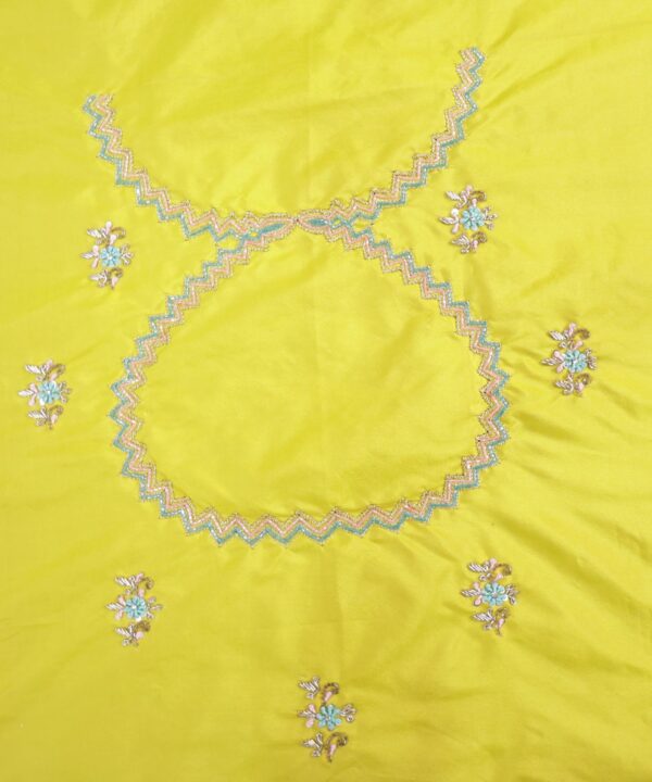 Traditional Embroidered Maggam Work Blouse Piece Unstitched, Yellow Tan