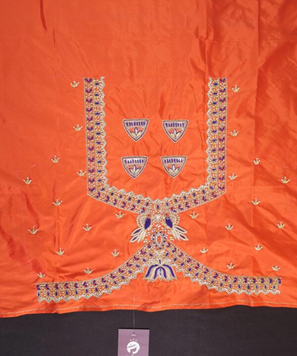 Traditional Embroidered Maggam Work Blouse Piece Unstitched, Shocking Orange