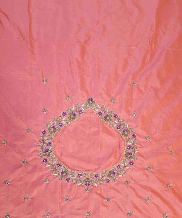 Traditional Embroidered Maggam Work Blouse Piece Unstitched, Light Coral