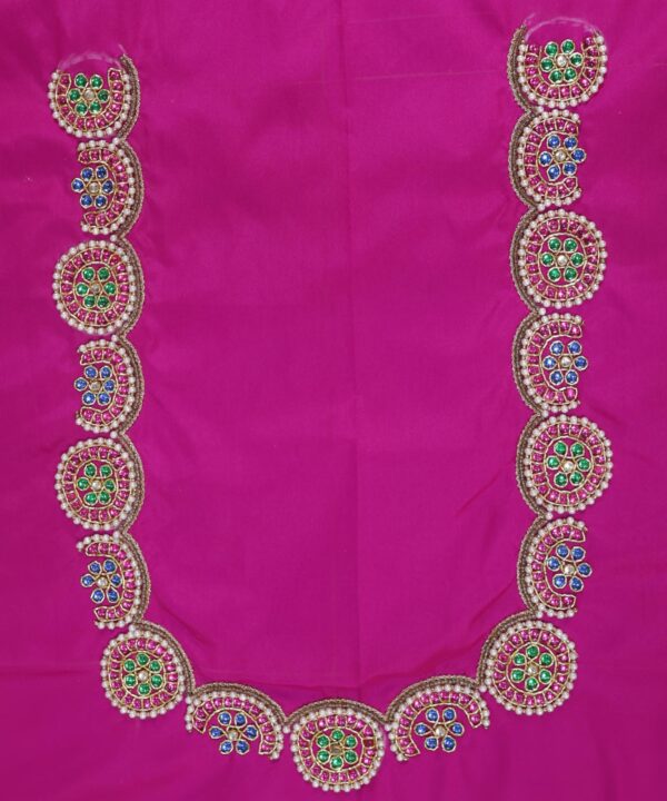 Traditional Embroidered Maggam Work Blouse Piece Unstitched, Dark Carnation Pink