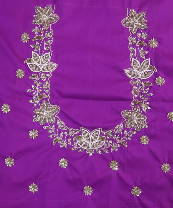 Traditional Embroidered Maggam Work Blouse Piece Unstitched, Purple Jam