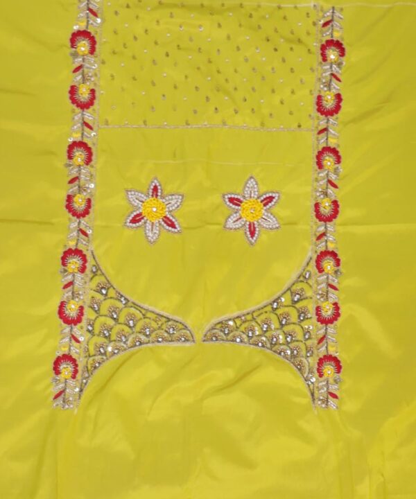 Traditional Embroidered Maggam Work Blouse Piece Unstitched, Olive Yellow