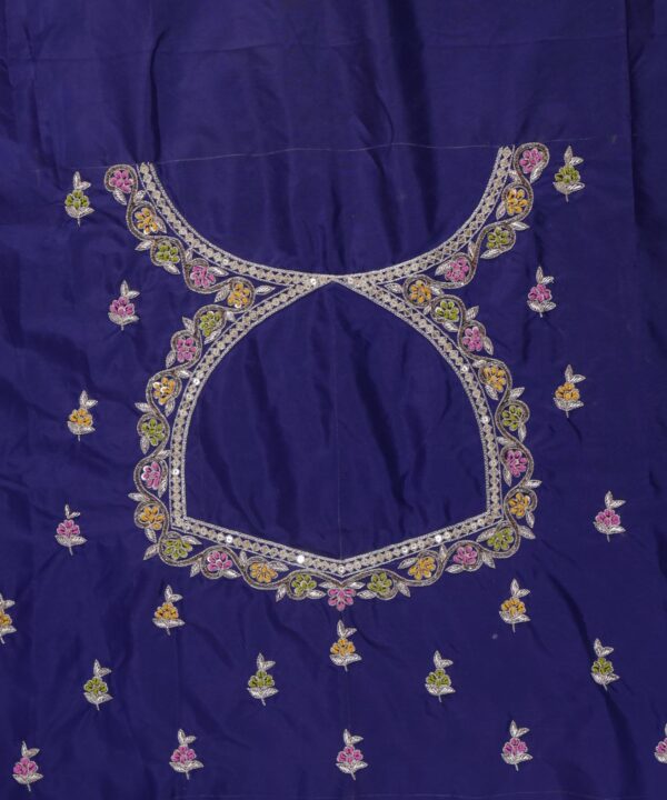 Traditional Embroidered Maggam Work Blouse Piece Unstitched, Dark Indigo