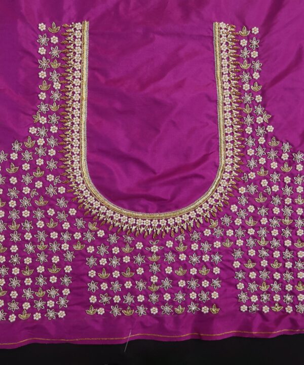 Traditional Embroidered Maggam Work Blouse Piece Unstitched, Warm Purple