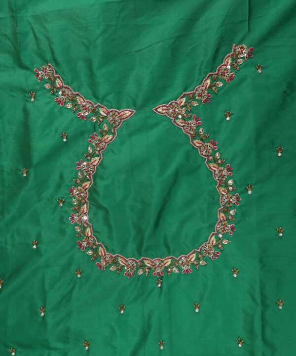 Traditional Embroidered Maggam Work Blouse Piece Unstitched, Sea Turtle Green