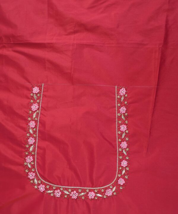Traditional Embroidered Maggam Work Blouse Piece Unstitched, Brick Red