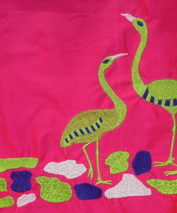 Traditional Embroidered Maggam Work Blouse Piece Unstitched, Cerise Pink