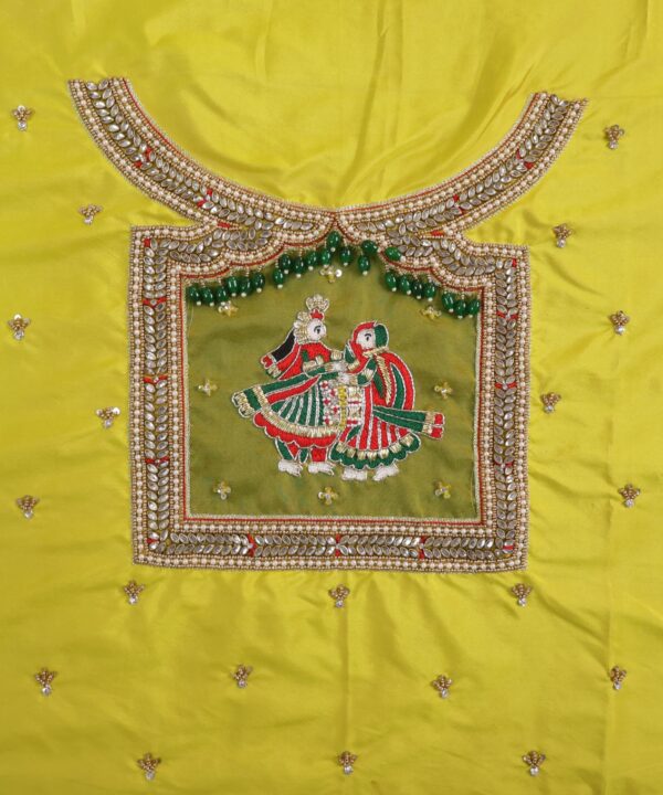 Traditional Embroidered Maggam Work Blouse Piece Unstitched, Turmeric