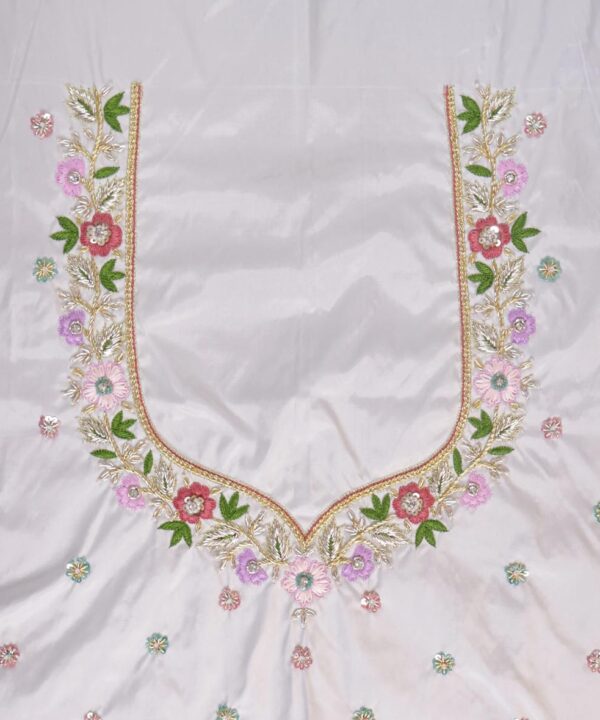 Traditional Embroidered Maggam Work Blouse Piece Unstitched, Silver White